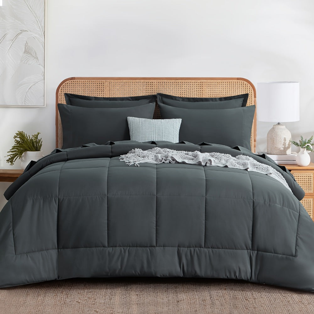 7 Piece Comforter Set Luxury Soft Fluffy Bedding All Season Bed in a Bag with Comforter Fitted Sheet Flat Sheet Pillowcases Hypoallergenic