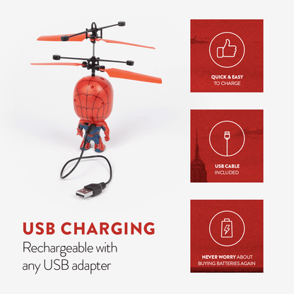Marvel Spider-Man Flying Figure IR Helicopter Toy 3.5 Inch, Remote Control Infrared Superhero Copter for Kids Boys