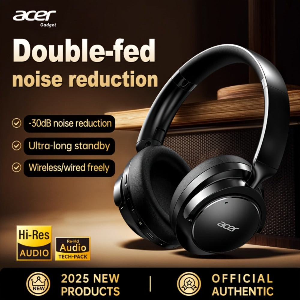 Acer OHR560 Over-Ear Headphones with Bluetooth 5.3, 40mm Drivers, ANC and ENC Labels, Foldable Earcups and AUX