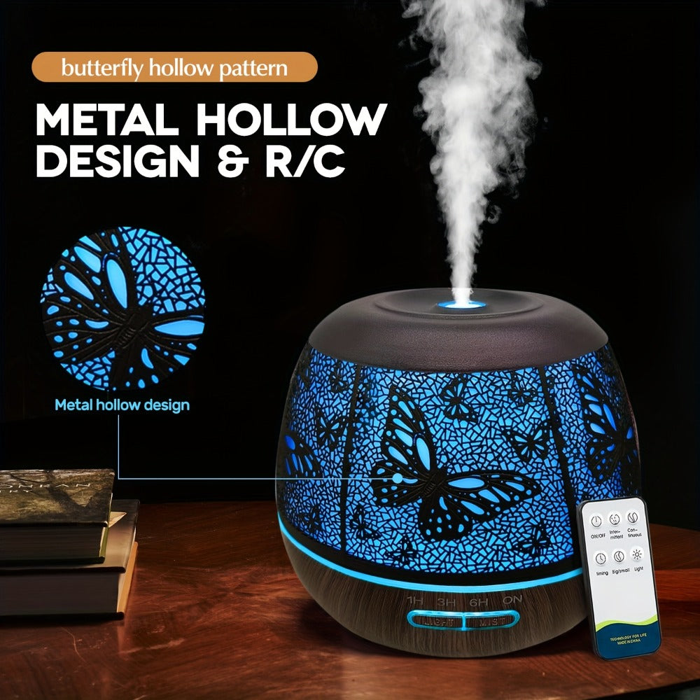 400 ml Metal-Hollow Aromatherapy Diffuser with Remote, Seven-Color Light and Four Pattern Options