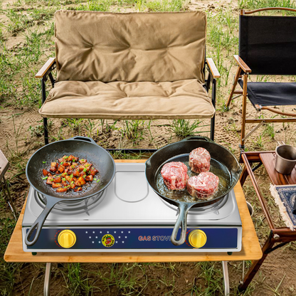 Propane Camping Stove Single & Double Burner, Stainless Steel Gas Cooker with Auto Ignition for Outdoor Cooking