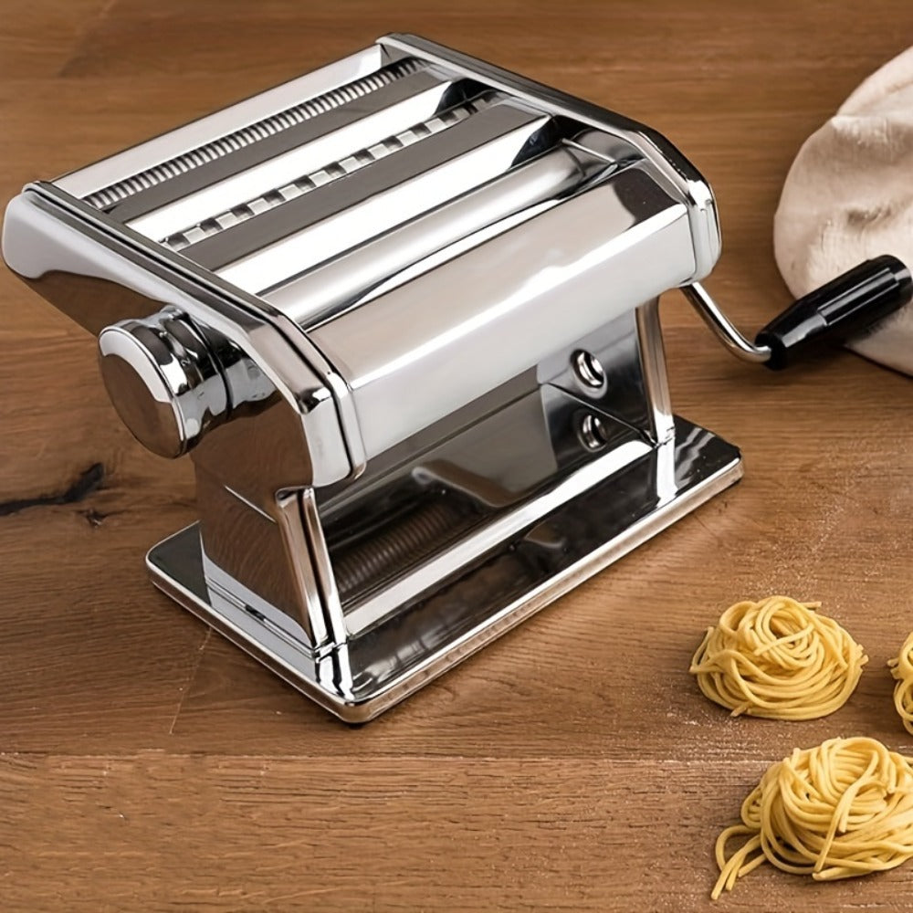 Manual Pasta Maker Machine Stainless Steel, Hand Crank Pasta Roller for Spaghetti Fettuccine Lasagne Noodles