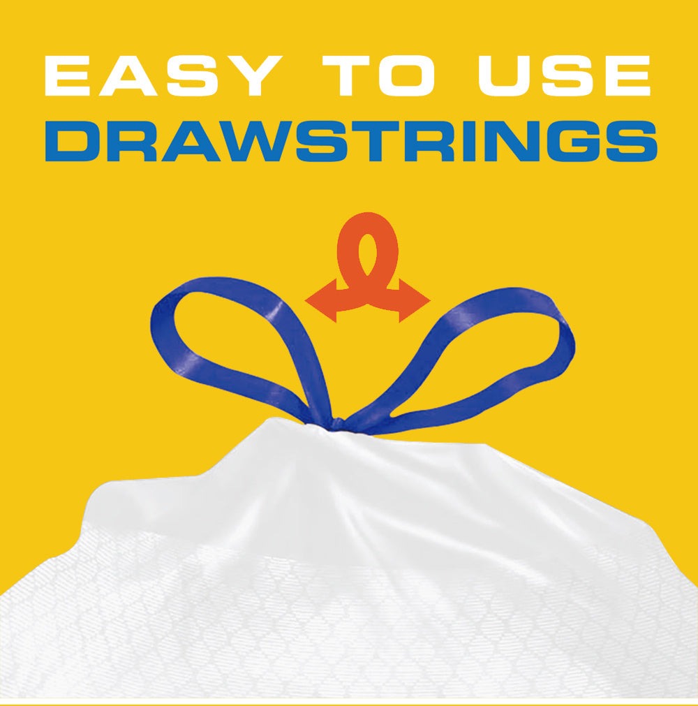 Drawstring Trash Bags 13 Gallon, 150 Count (3 Rolls) Tall Kitchen Garbage Bags with Odor Eliminator Technology, Lemon Mint Scent