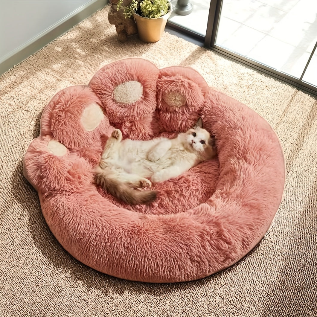 Dog Bed & Cat Bed Plush Bear Paw Print – Soft Warm Pet Bed for Small Medium Large Dogs, Thickened Long Plush, No Assembly
