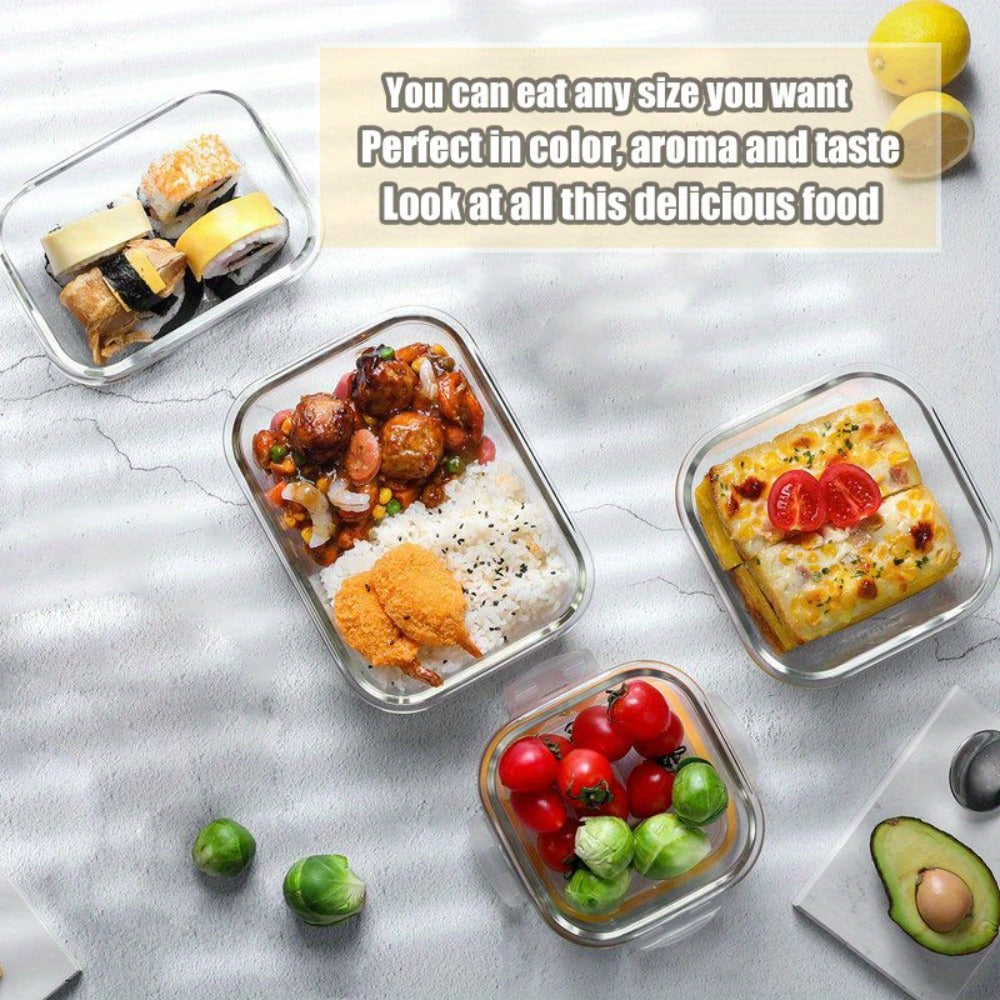 Glass Meal Prep Containers 16 Piece Set (8 Lids + 8 Containers) - Borosilicate Glass Food Storage with Leak Proof Lids