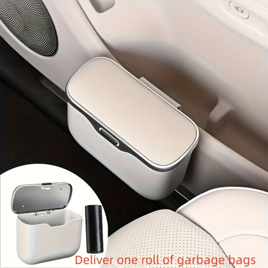 Car Trash Can Leather & ABS – Leak-Proof Auto Garbage Bin with Lid | Dry & Wet Waste | Universal Fit 99% Cars | Includes Garbage Bags |