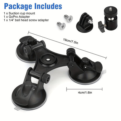 Suction Cup Camera Mount with 3 Bases – Universal 360° Ball Head Car Camera Holder for GoPro Hero 10 9 8 7, Action Cameras