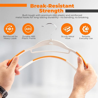 50-Piece Clothes Hanger Set with Eight Clasps, Padded Shoulder Strips and Swivel Hooks in Orange or Grey