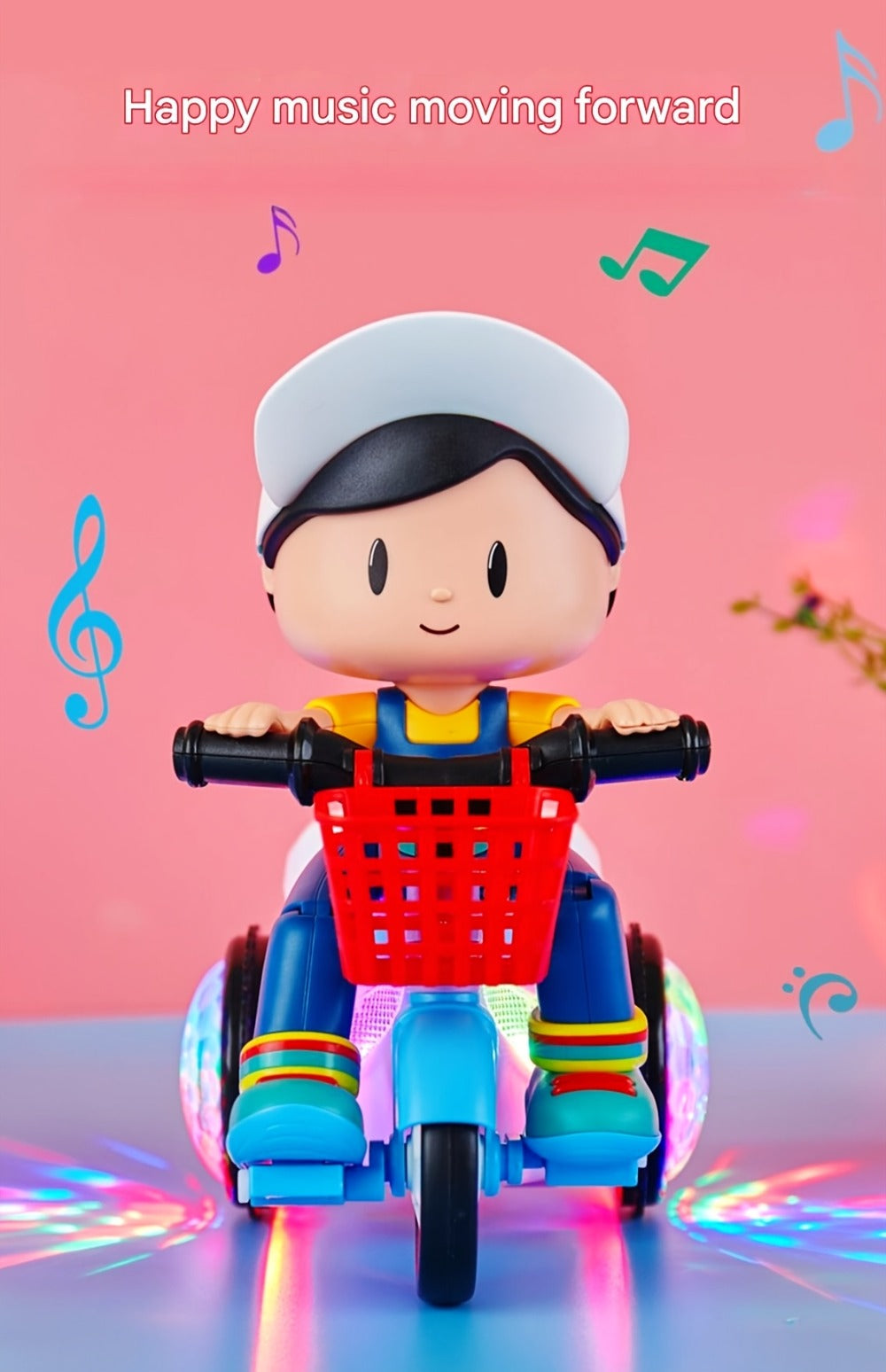 Kids Electric Tricycle Toy Motorcycle with 360° Rotation & Luminous Lights, Push & Power Dual-Mode Stunt Vehicle for Toddlers Boys Girls