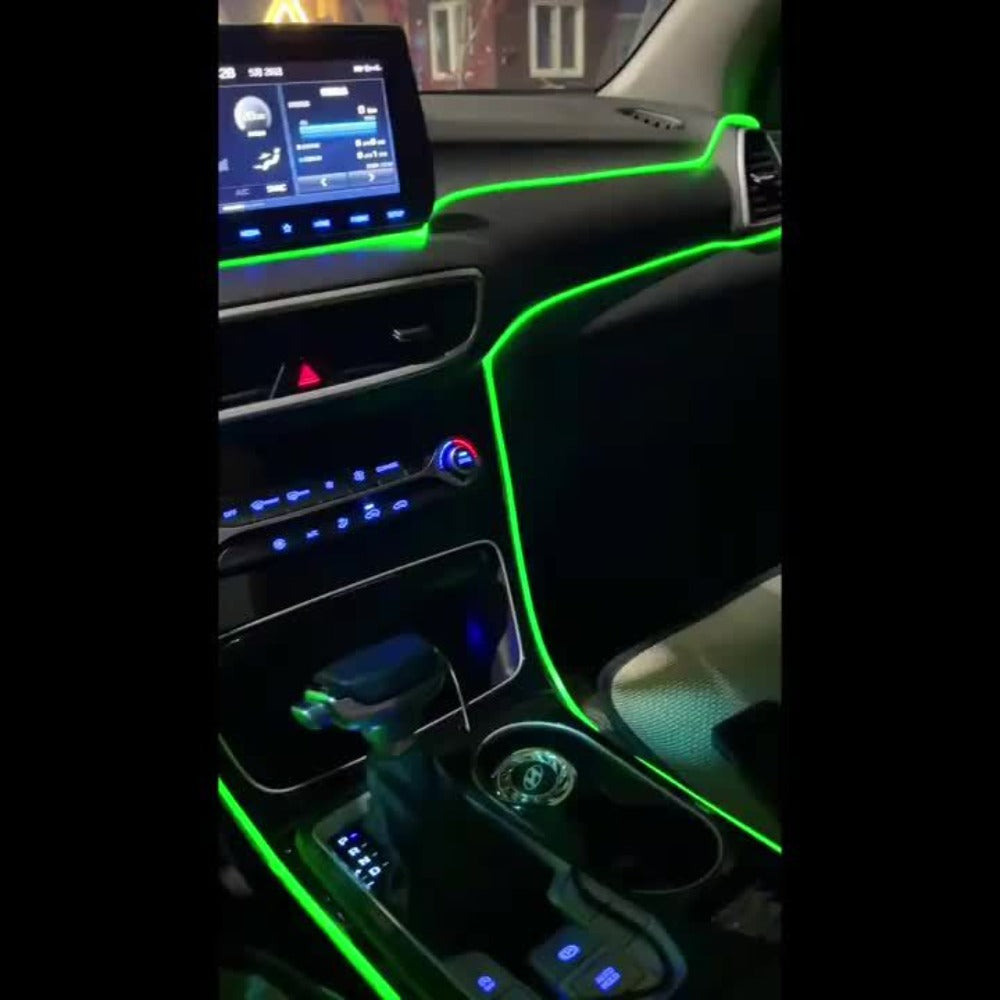 Car Interior Ambient Light Strip with 3 m / 118-Inch Label, Seven Pictured Colors, App Control and USB Plug