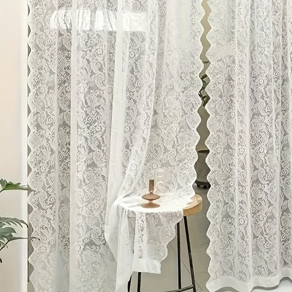 Sheer Curtain Rod Pocket Floral Lace Semi-Sheer Window Panel for Living Room Bedroom Kitchen Bathroom, 100% Polyester, Machine Washable
