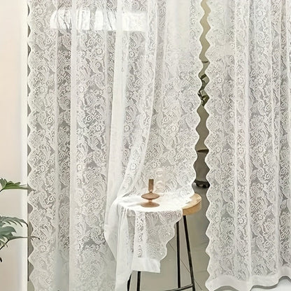 Sheer Curtain Rod Pocket Floral Lace Semi-Sheer Window Panel for Living Room Bedroom Kitchen Bathroom, 100% Polyester, Machine Washable
