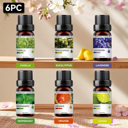 Six-Bottle Essential Oil Set with 10mL Bottles and Three Floral, Citrus or Botanical Scent Assortments