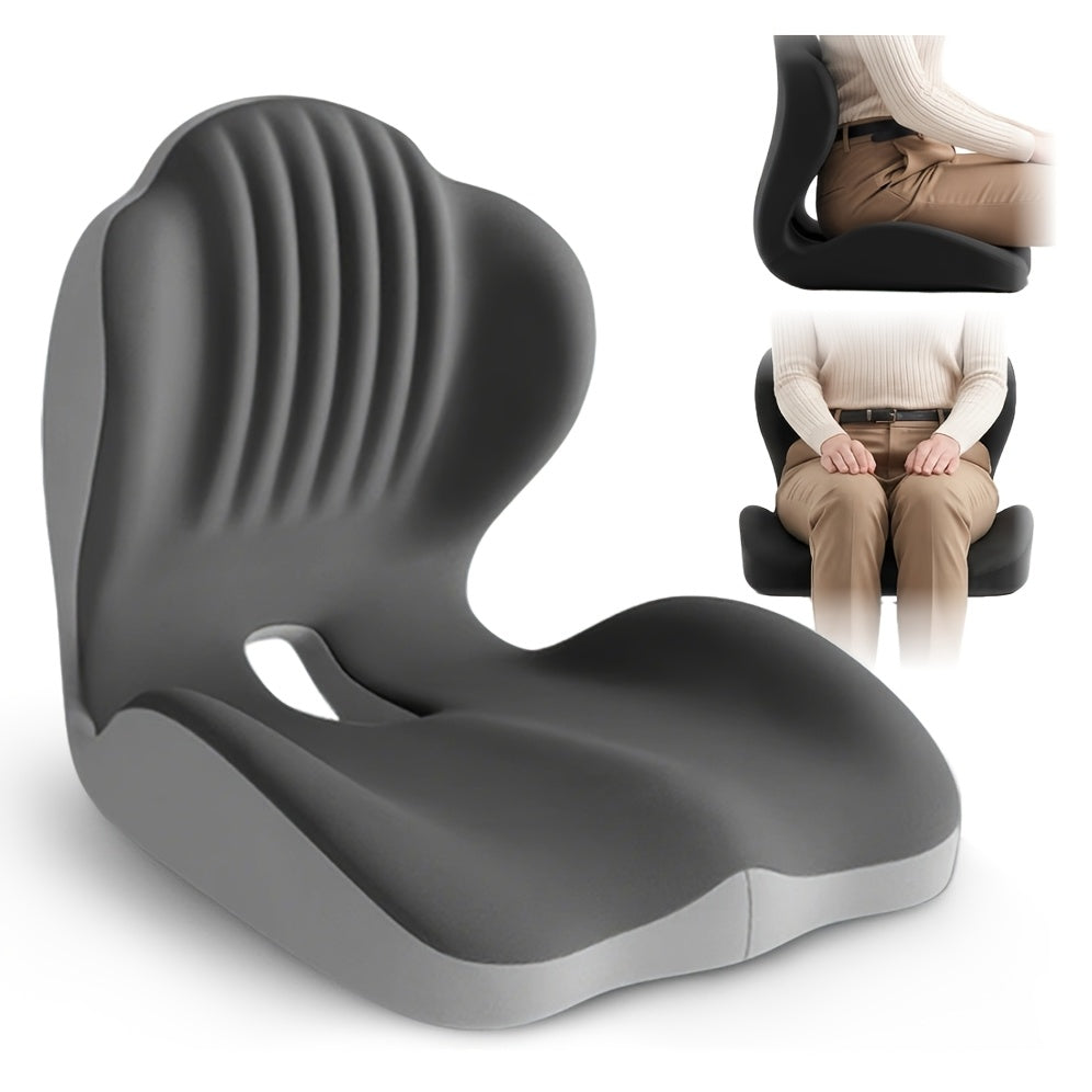 Memory Foam Seat Cushion Ergonomic with Back Support & Breathable Hollow Design – Comfortable Chair Pad for Office, Car Seat & Long Sitting