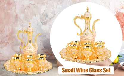 Vintage Turkish Coffee Tea Set – Zinc Alloy Teapot, 6 Cups & Tray | European Style Luxury Gift Set for Tea, Coffee & Cappuccino