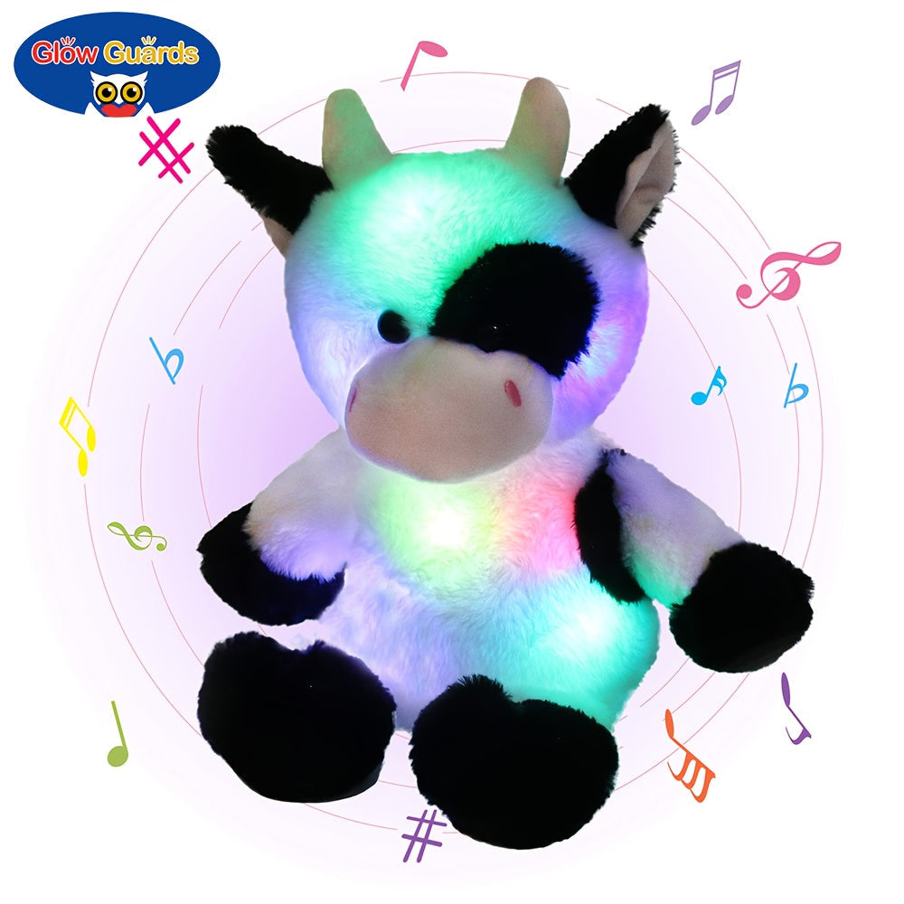 Plush Toy Highland Cow with Glowing Body and Optional Music in Two Interactive Styles for Display