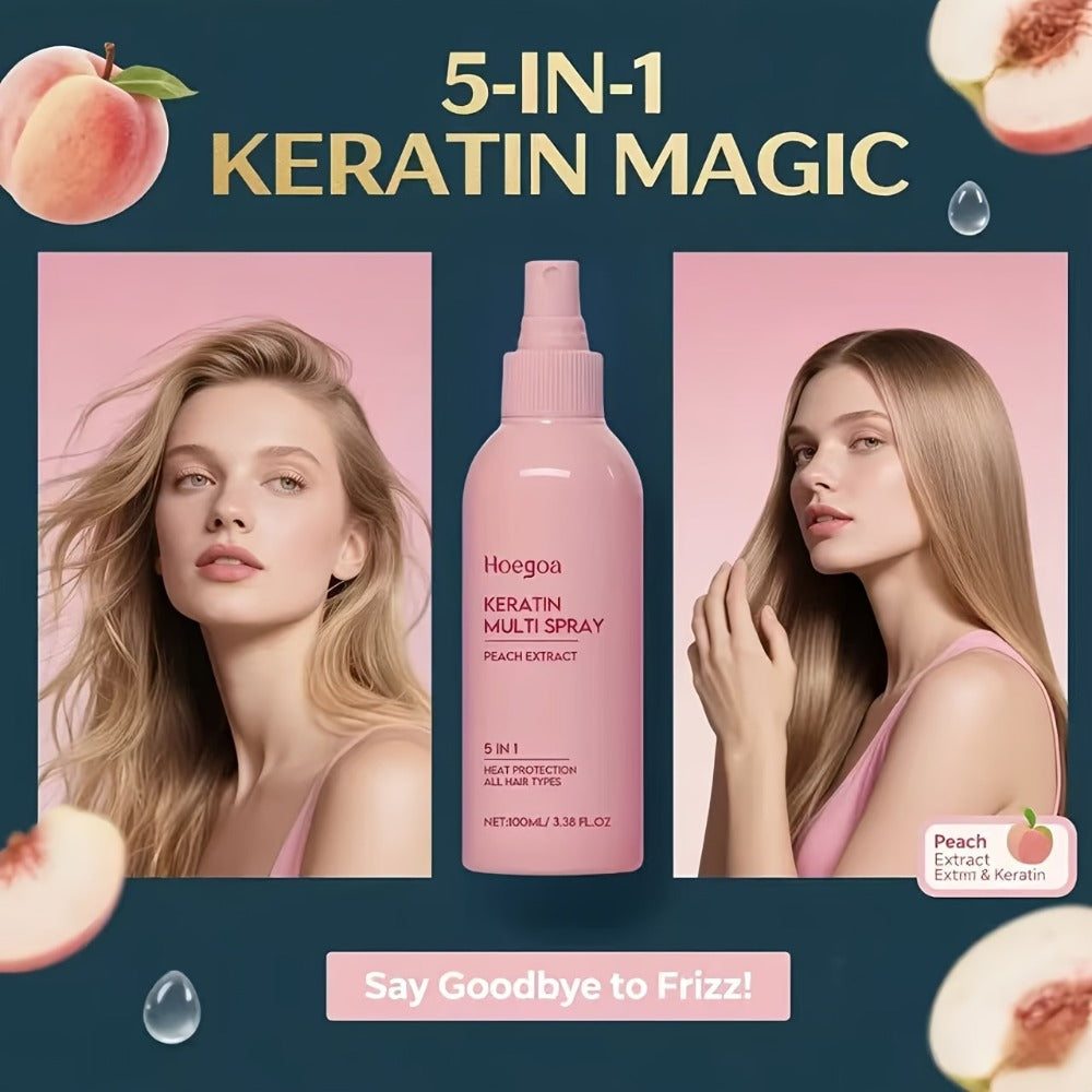 Leave-In Conditioner Spray 2 Pack, Fruity Peach Scent No-Rinse Hair Spray with Heat Protection, Fluffy Styling