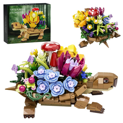 Turtle Flower Planter Building Block Set 510 Pieces – Cute Turtle Brick Puzzle Decor Toy, Unique Handmade Display Gift for Kids Teens Adults