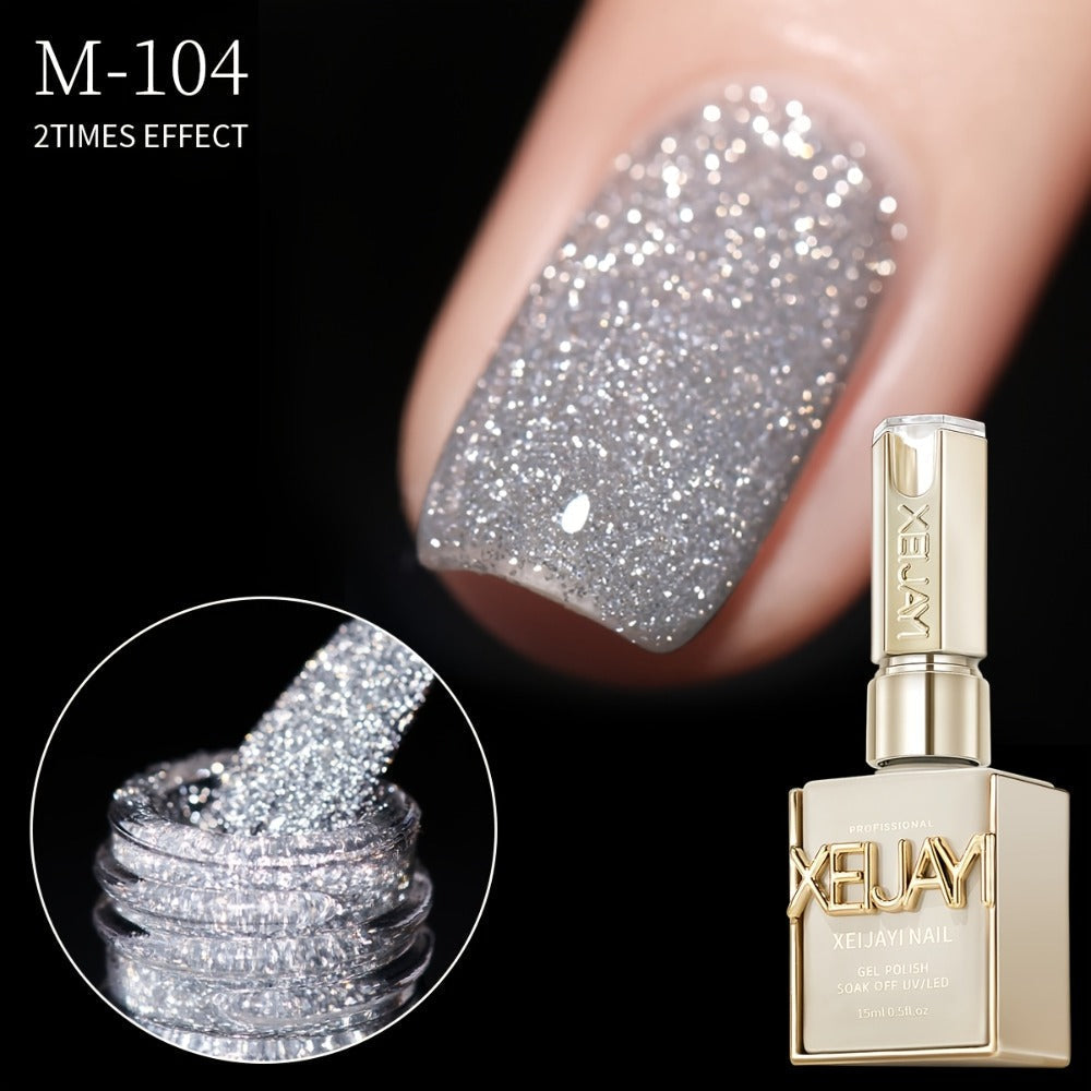 Gel Nail Polish 5-Color Broken-Stone Glitter Set in 0.51oz Bottles with Sparkling Finish and UV/LED Soak-Off Cure