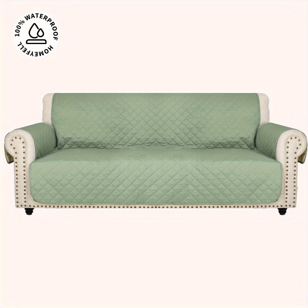 Sofa Cover Quilted Microfiber Three-Seat Panel Set with Two Foam Tubes, Straps and Side Pocket