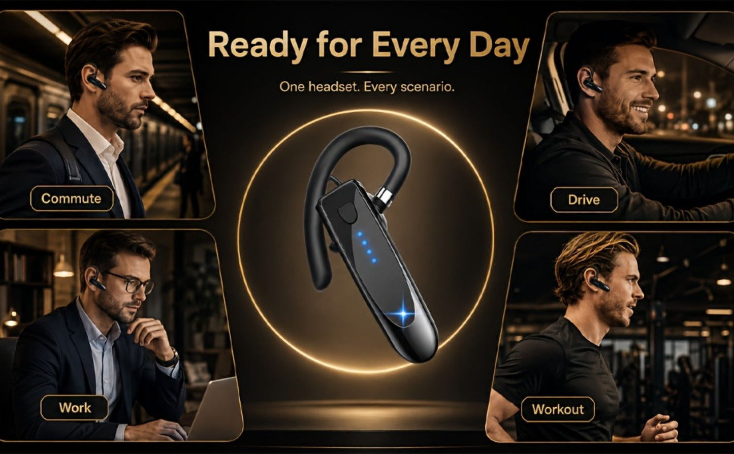 Trucker Bluetooth Headset 29H Playtime 180H Standby, Handsfree Earpiece with Mic Dual Device Connection