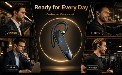 Trucker Bluetooth Headset 29H Playtime 180H Standby, Handsfree Earpiece with Mic Dual Device Connection