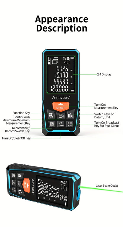 Laser Distance Meter Green Beam Digital Rangefinder 50M 70M 100M 120M Laser Tape Measure for Entryways, Bedrooms and Living Spaces