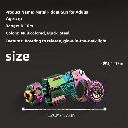 Metal Fidget Gun EDC Spinner Toy for Adults & Men, Alloy Steel Decompression Finger Spinner with 3 Reusable Shells & 20 Bullets