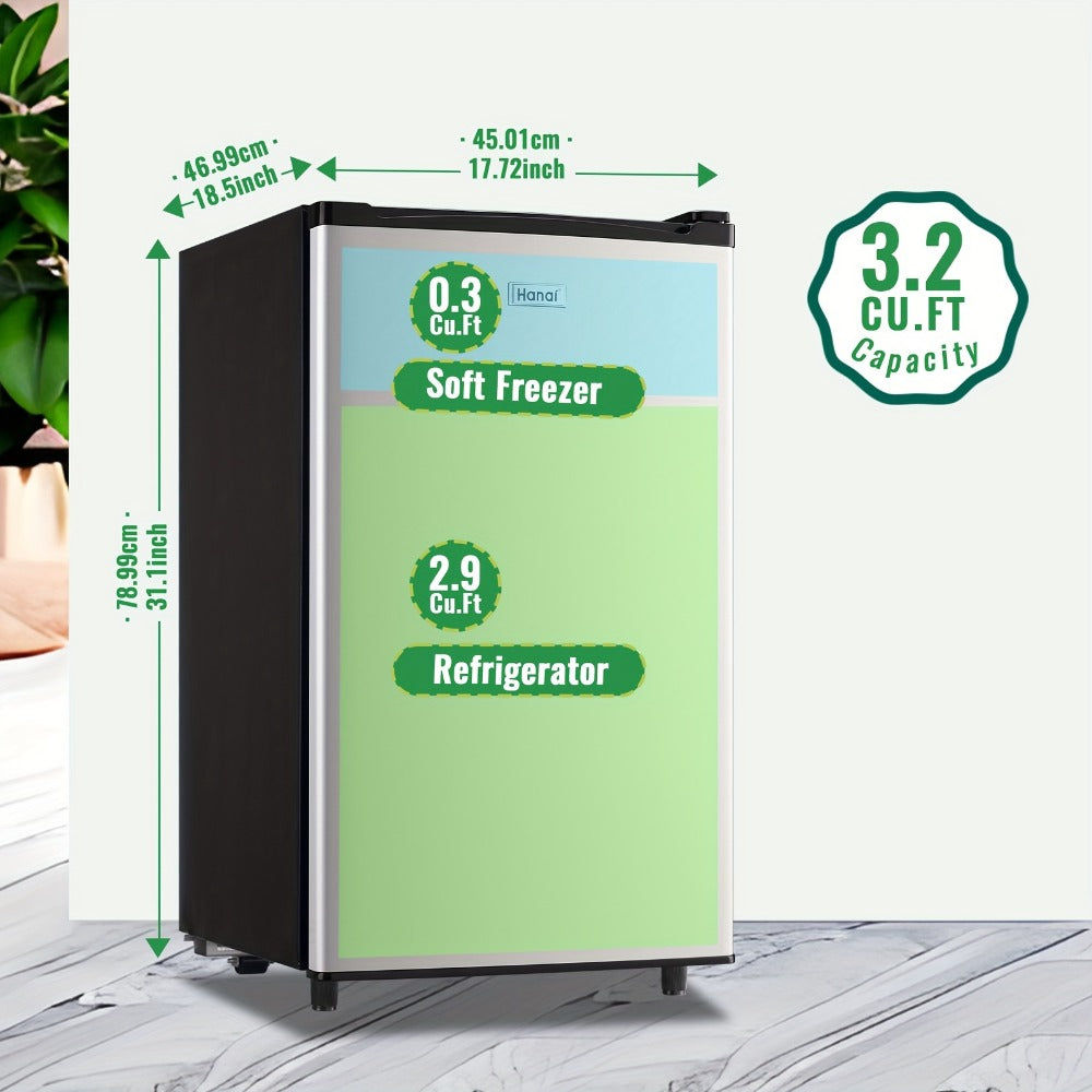 Compact Refrigerator, 3.2 Cu Ft Single Door Mini Fridge with 4-Layer Storage, Removable Shelves, Crisper Drawer & Adjustable Temperature