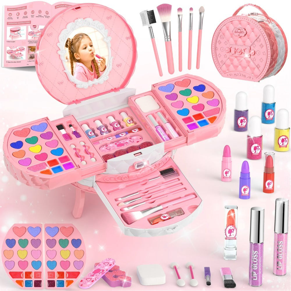 Kids Makeup Kit for Girls, Safe Princess Dress Up Play Set with Real Cosmetics, Purple, Birthday Christmas Gift for Girls Ages 3+