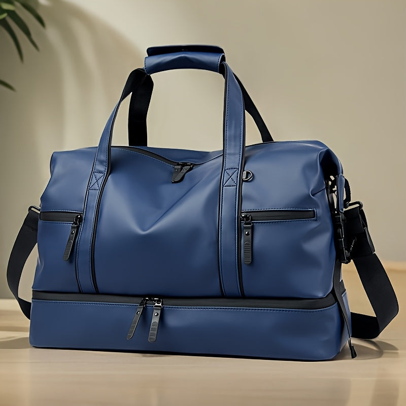 Gym Duffel Bag PU Foldable Sports Duffle with Shoe Compartment & Wet Pocket – Lightweight Weekender Travel Bag for Workout, Daily Use