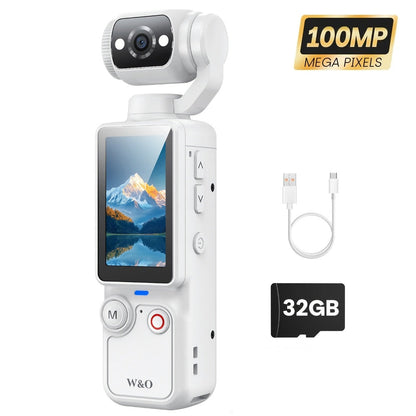 4K Pocket Camera with 180° Rotating Lens, 100MP, 2000mAh Battery & 32GB Card – 1.9" Screen, USB-C Charging, Webcam Function