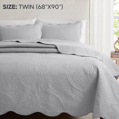 Floral-Pattern Three-Piece Bedspread Set in 16 Colors with Twin, Queen, King and California King Sizes