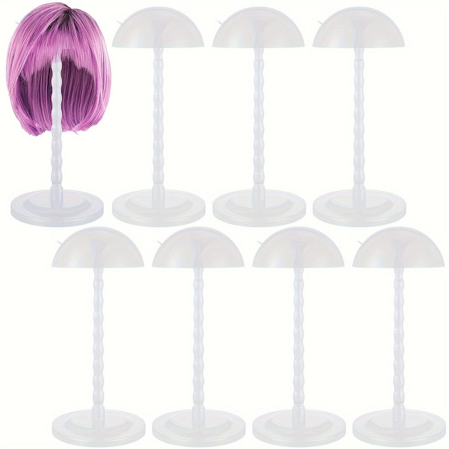 Portable Wig Stand Set, Eight 13.8-Inch Detachable Holders in White, Rose Red or Black for Display