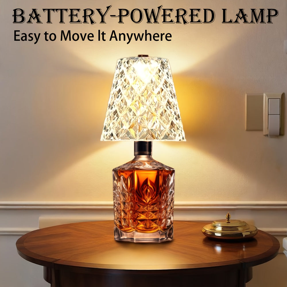 Table Lamp for Wine Bottles with Acrylic Crystal Shade, 2000mAh Battery, Three Colors and One or Two-Pack Options