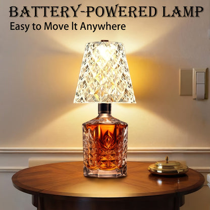 Table Lamp for Wine Bottles with Acrylic Crystal Shade, 2000mAh Battery, Three Colors and One or Two-Pack Options