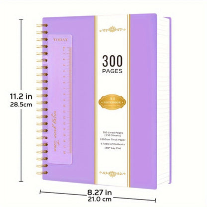 Large Spiral Notebook 300 Pages Hardcover – 8.5x11 A4 College Ruled 100GSM Lined Paper PVC Waterproof Cover for Work School Travel Women Men