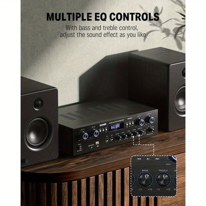 Donner 4-Channel Home Stereo Receiver Amplifier with USB SD FM Radio, Dual Mic Input Echo, RCA
