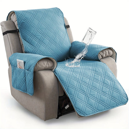 Chair Cover Quilted Recliner Throw with Side Pocket, Elastic Straps and Buckle in Ten Colors