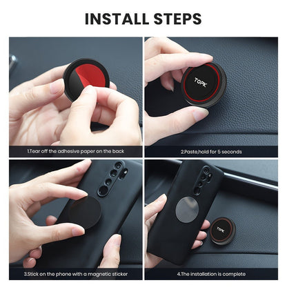 Two-Pack Magnetic Car Phone Mount with Round 4.6cm Heads, Short Bodies and Black Adhesive Dashboard Bases