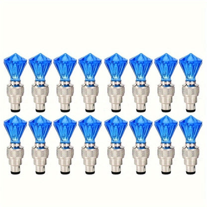 LED Tire Valve Stem Light Sets in 4-, 8- or 16-Piece Blue, Green, Red, Mixed and Skull-Top Configurations