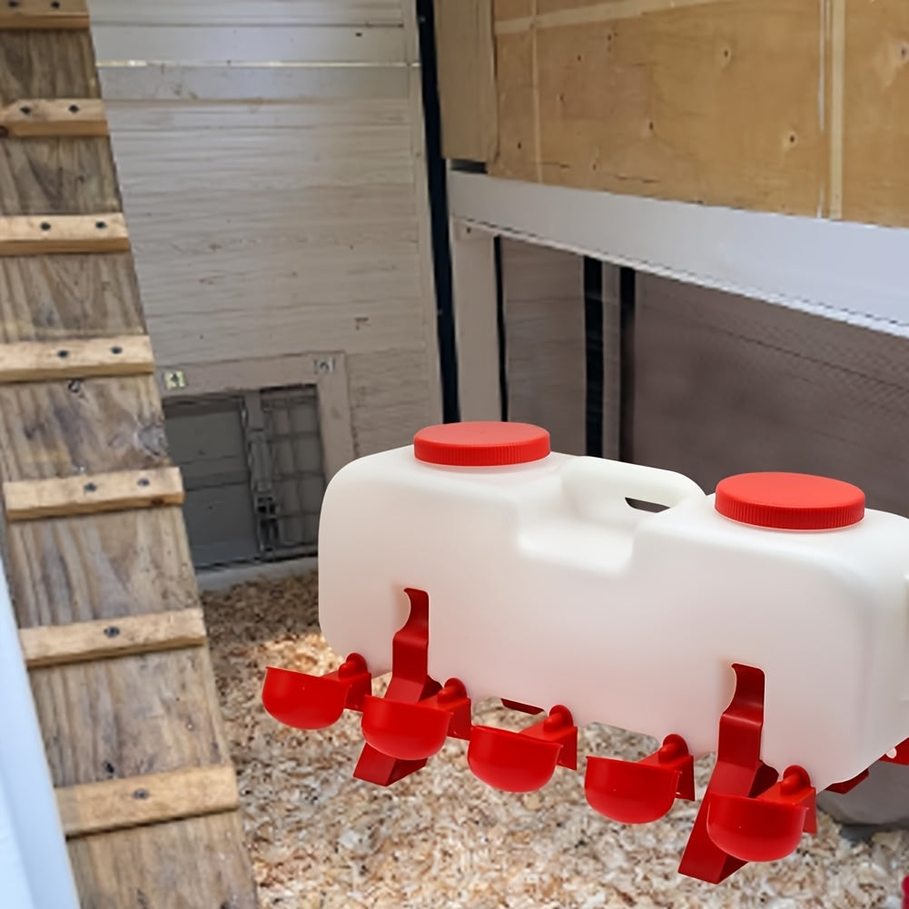 Chicken Waterer, 10 Cup Dual Row Stand Chick Duck Quail for Garden, Patio and Yard Use, with the Listed Configuration