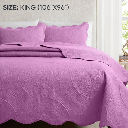 Floral-Pattern Three-Piece Bedspread Set in 16 Colors with Twin, Queen, King and California King Sizes