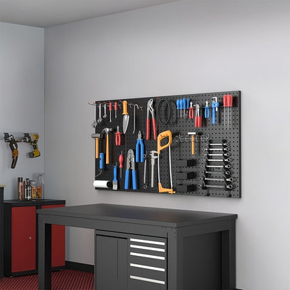 Pegboard Wall Organizer with Metal Hooks - Garage Tool Storage Board for Workshop Warehouse for Entryways, Bedrooms and Living Spaces