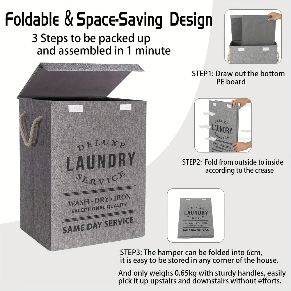 Collapsible Laundry Hamper with Lid – 22.45 Gallon Large Foldable Laundry Basket Bin for Clothes, Bedroom Organizer & Toy Storage – Black