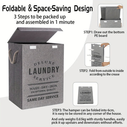 Collapsible Laundry Hamper with Lid – 22.45 Gallon Large Foldable Laundry Basket Bin for Clothes, Bedroom Organizer & Toy Storage – Black