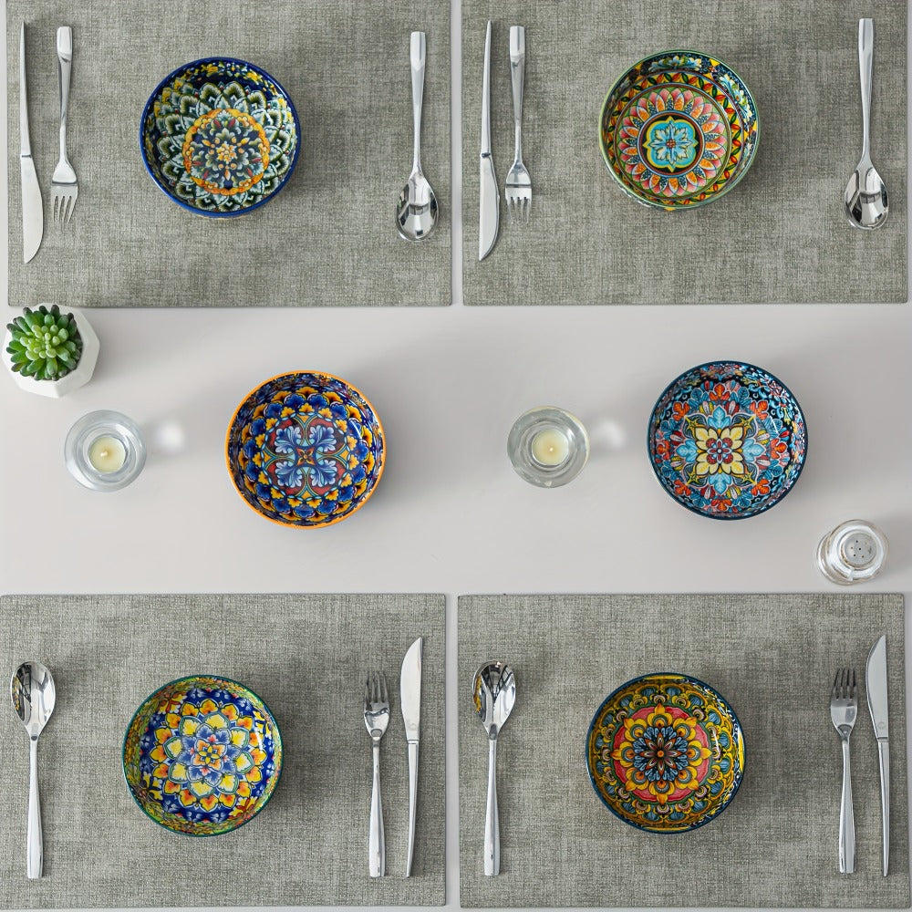 Cereal Bowl Set of 6 Bohemian Style 26oz for Home Cooking, Dining and Outdoor Meals, with the Listed Configuration