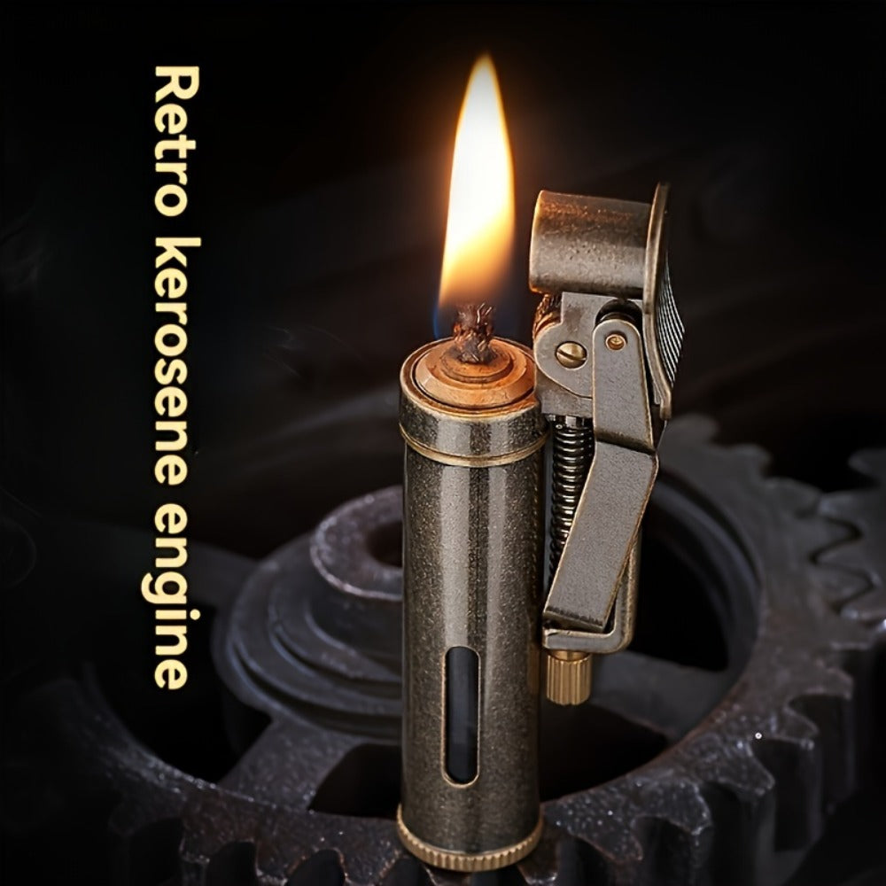 Retro Copper Kerosene Lighter, Pure Copper Vintage Flip Top One-Click Ignition Lighter, Nostalgic Personality Design