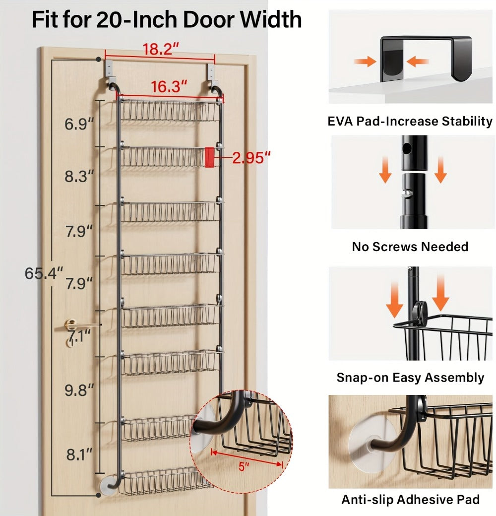 Over-the-Door Metal Organizer Rack 6 & 8 Tier – Pantry Storage, Spice Rack, Kitchen Cabinet Organizer, Holds Up to 80 Lbs