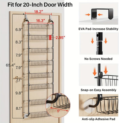 Over-the-Door Metal Organizer Rack 6 & 8 Tier – Pantry Storage, Spice Rack, Kitchen Cabinet Organizer, Holds Up to 80 Lbs